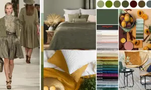 Zieleń khaki w modzie i wnętrzach: od wybiegu po sypialnię, inspiracje kolorystyczne.