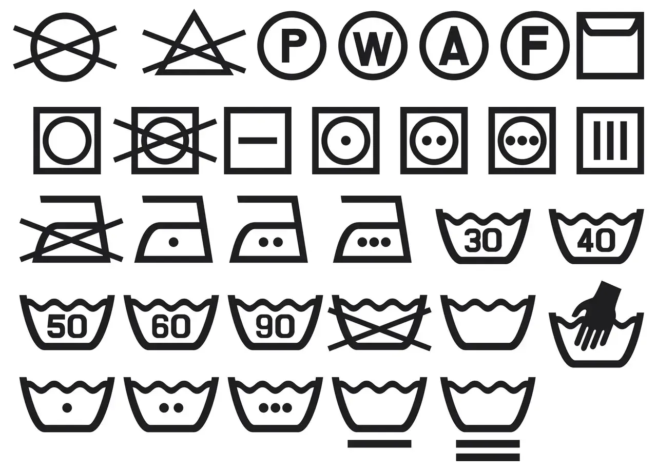 Symbole pielęgnacji odzieży: pranie, suszenie, prasowanie. Dobre materiały ubrań wymagają odpowiedniej troski.