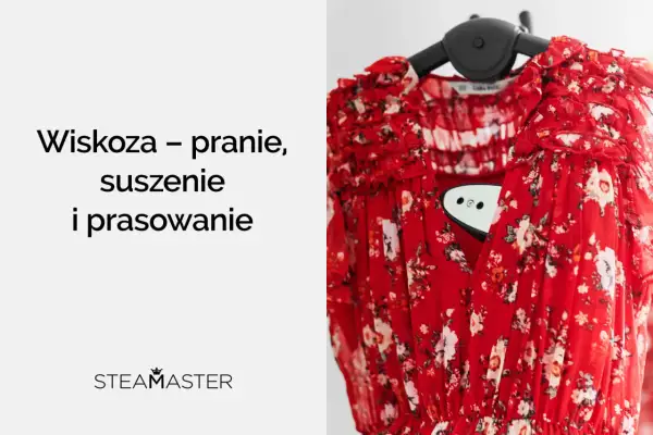 Czerwona sukienka w kwiaty, wiskoza – pranie, suszenie i prasowanie. Czy wiskoza się gniecie? Zobacz, jak łatwo ją odświeżyć.
